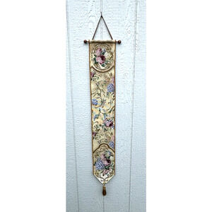 Floral Alfresco Bell Pull Wall Hanging Tapestry Wood Ribbon Hanger 41 in.